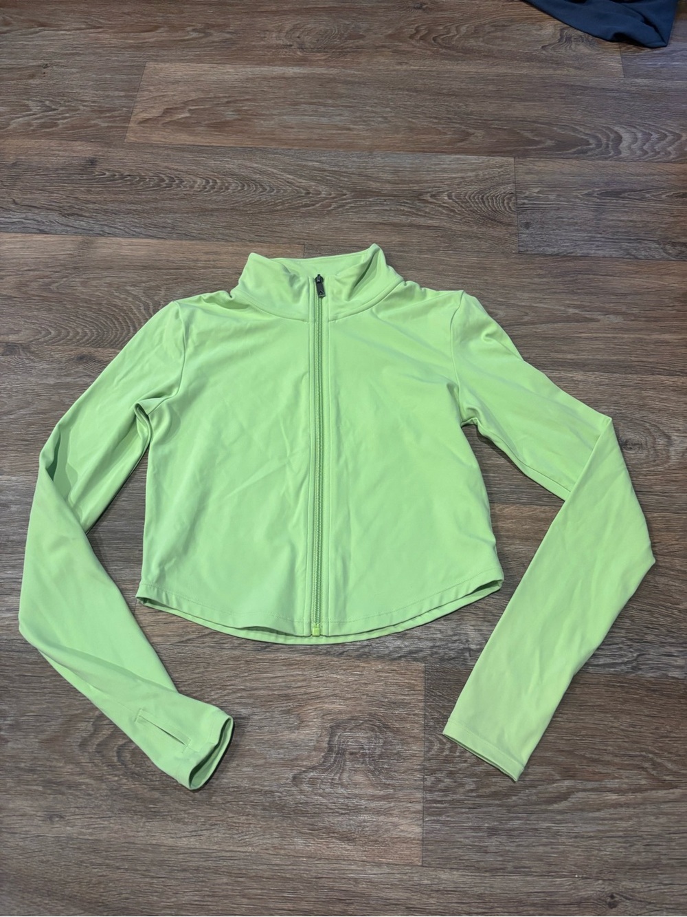 Vitality Cloud Cropped Full Zip Jacket Neon Lime Green Thumbholes Womens Small